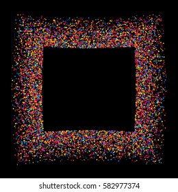 Colored frame isolated on black background. Colorful explosion of  confetti.  Flat design element. Vector illustration,eps 10