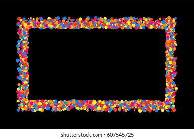 Colored frame isolated on black background. Colorful explosion of  confetti.  Flat design element. Vector illustration,eps 10.