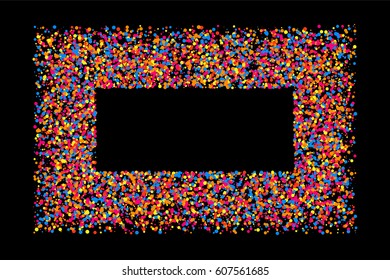 Colored frame isolated on black background. Colorful explosion of  confetti.  Flat design element. Vector illustration,eps 10.