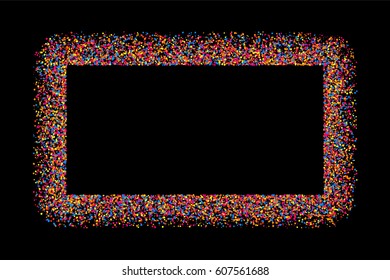 Colored frame isolated on black background. Colorful explosion of  confetti.  Flat design element. Vector illustration,eps 10.