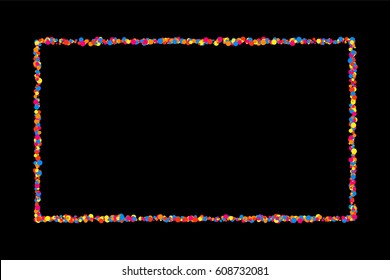 Colored frame isolated on black background. Colorful explosion of  confetti.  Flat design element. Vector illustration,eps 10.