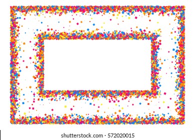 Colored frame isolated on white background. Colorful explosion of  confetti.  Flat design element. Vector illustration,eps 10.