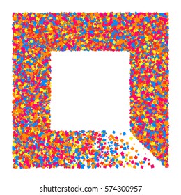 Colored frame isolated on white background. Colorful explosion of  confetti.  Flat design element. Vector illustration,eps 10.