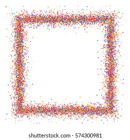Colored frame isolated on white background. Colorful explosion of  confetti.  Flat design element. Vector illustration,eps 10.