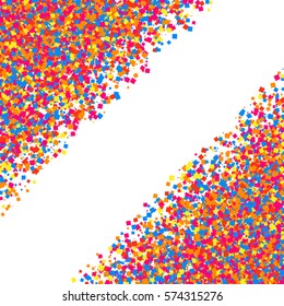 Colored frame isolated on white background. Colorful explosion of  confetti.  Flat design element. Vector illustration,eps 10.