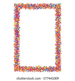 Colored frame isolated on white background. Colorful explosion of  confetti.  Flat design element. Vector illustration,eps 10.