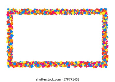 Colored frame isolated on white background. Colorful explosion of  confetti.  Flat design element. Vector illustration,eps 10.