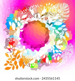 Colored frame with leaves. hand drawing. Not AI, Vector illustration