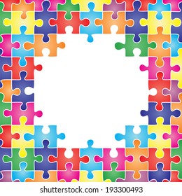 Colored frame made up of pieces of puzzle. Vector illustration