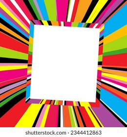 Colored frame on colored sunburst background