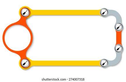Colored frame with screws and screwdriver