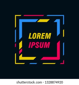 Colored frame for text message on a black background. Element for business cards, invitations, gift cards, flyers and brochures