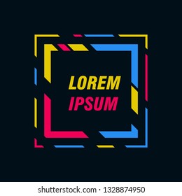 Colored frame for text message on a black background. Element for business cards, invitations, gift cards, flyers and brochures