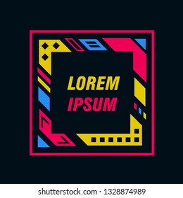 Colored frame for text message on a black background. Element for business cards, invitations, gift cards, flyers and brochures