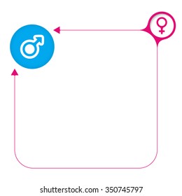 Colored frame for your text and symbol of woman and man