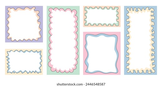 Colored frames in doodle style. Set of hand drawn paper quote frames for text .  Colored shaped text box. Vector illustration