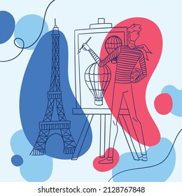 Colored france poster Artist drawing eiffel tower sketch Vector