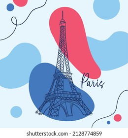 Colored france poster Eiffel tower landmark outline Vector