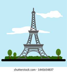 Colored french landscape with the Eiffel tower - Vector