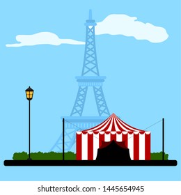 Colored french landscape with the Eiffel tower - Vector