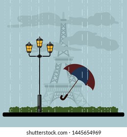 Colored french landscape with the Eiffel tower - Vector