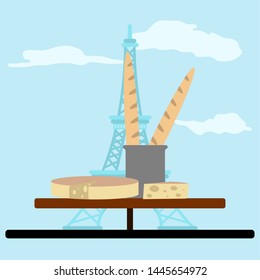 Colored french landscape with the Eiffel tower - Vector