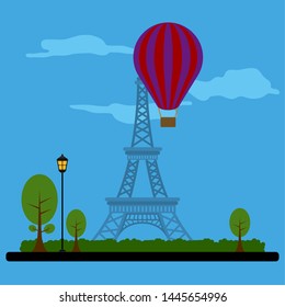 Colored french landscape with the Eiffel tower - Vector