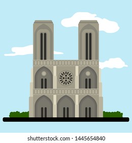 Colored french landscape with the Notre Dame Cathedral - Vector