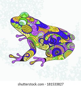 Colored frog, toad. Decorative pattern. 