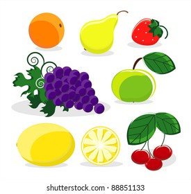 colored fruit icons on white background