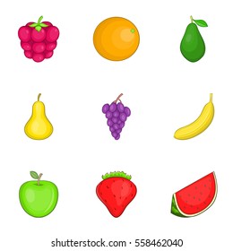 Colored fruit icons set. Cartoon illustration of 9 colored fruit vector icons for web