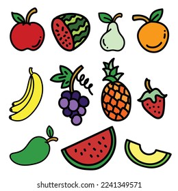 Colored fruits illustration in white background for coloring book, children book, art, prints, or any purpose.