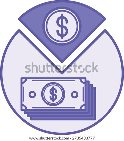 Colored Funding Icon. Vector Illustration. Chart, Dollar Coin, and Stack of Bills. Investments, Money, and Profit. Business Concept