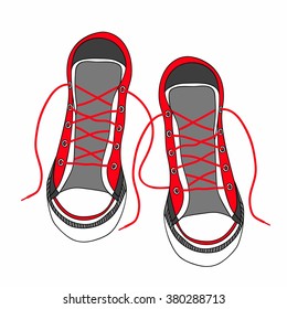 Colored funky gumshoes fashion sneakers isolated on white background vector illustration