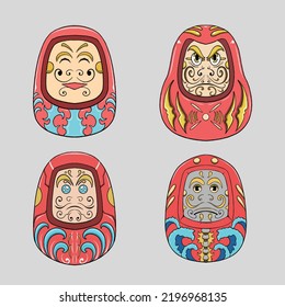 Colored Funny Daruma Vector Set