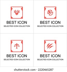 Colored game asset collection sets can be used for game user interface elements and ability symbols or emblems