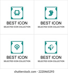 Colored game asset collection sets can be used for game user interface elements and ability symbols or emblems
