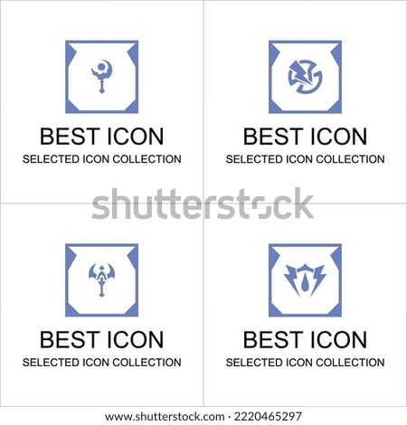 Colored game asset collection sets can be used for game user interface elements and ability symbols or emblems