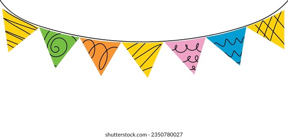 Las guirnaldas coloreadas y el amarre. Ilustración aislada del vector. Dibujo de carnaval colorido y festivo de Confetti. Celebra el fondo.