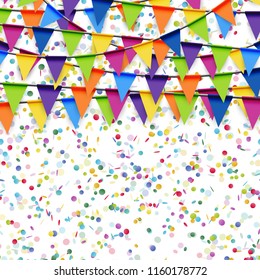 colored garlands and confetti background for party or festival usage