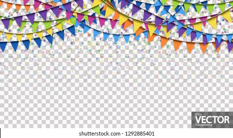 colored garlands and confetti background for party or festival usage with transparency in vector file
