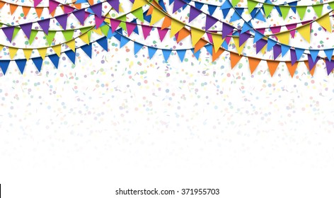 colored garlands and confetti background for party or festival usage