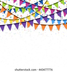 colored garlands and confetti background for party or festival usage