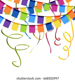 colored garlands and streamers background for party or festival usage