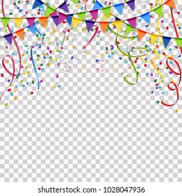 Colored Garlands, Streamers And Confetti Background For Party Or Festival Usage With Transparency In Vector File