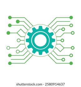 Colored gear with circuit lines for tech concepts.