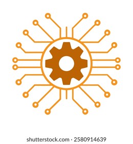 Colored gear with circuit lines for tech concepts.