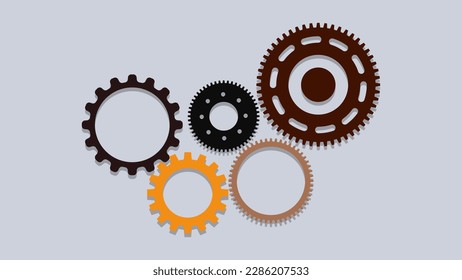 Iconos de rueda de engranajes de color para el concepto de diseño de fondo del mecanismo de tecnología. Ilustración vectorial.