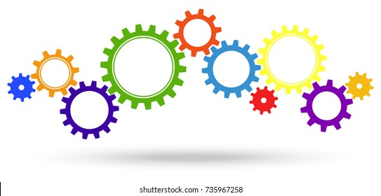 colored gear wheels for cooperation or teamwork symbolism