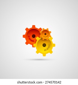 Colored gears in connection mechanism. Vector illustration